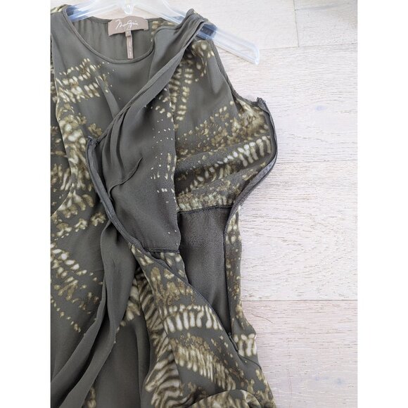 MAX AZRIA Silk Asymmetric Wrap Effect Olive Dress With Abstract Pattern; Size 4 - Picture 11 of 11